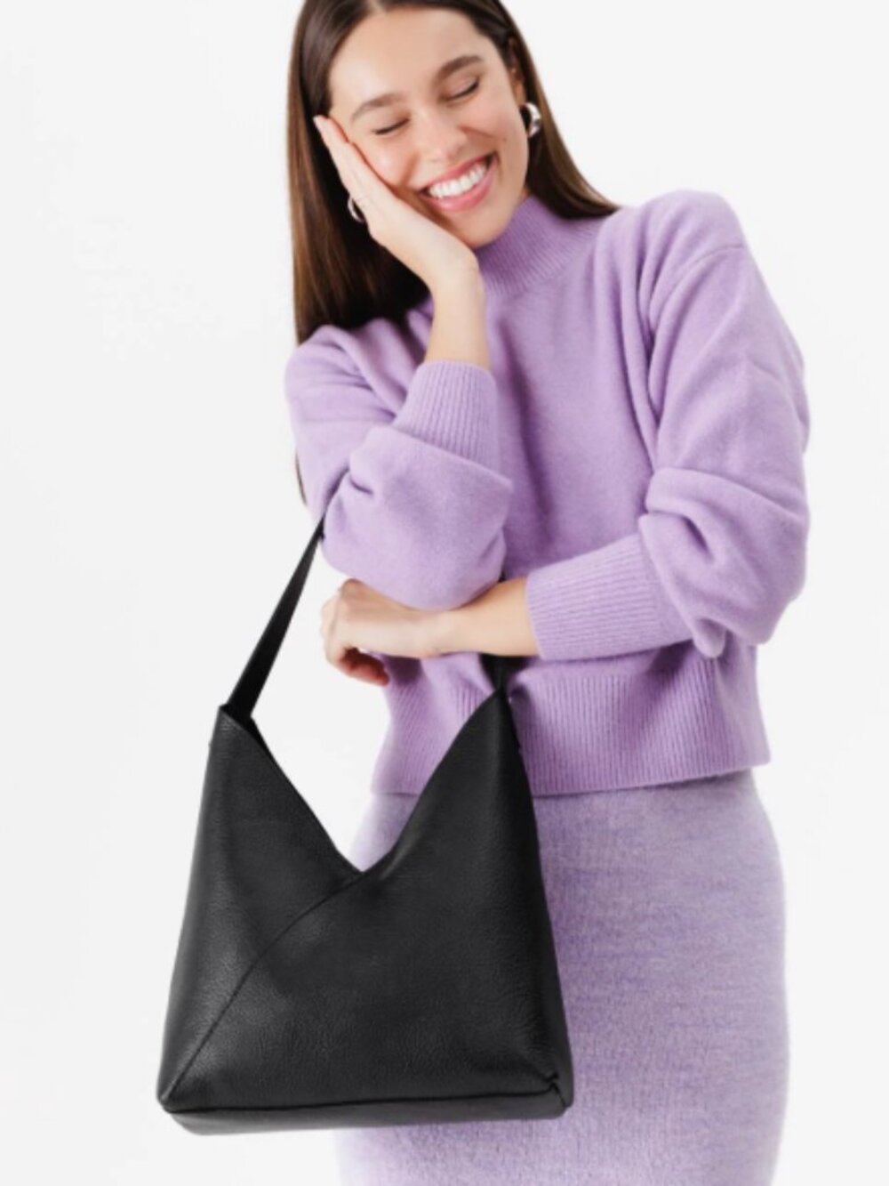 Portland Leather Goods Large Naomi Shoulder Bag Pebbled Black Full Grain